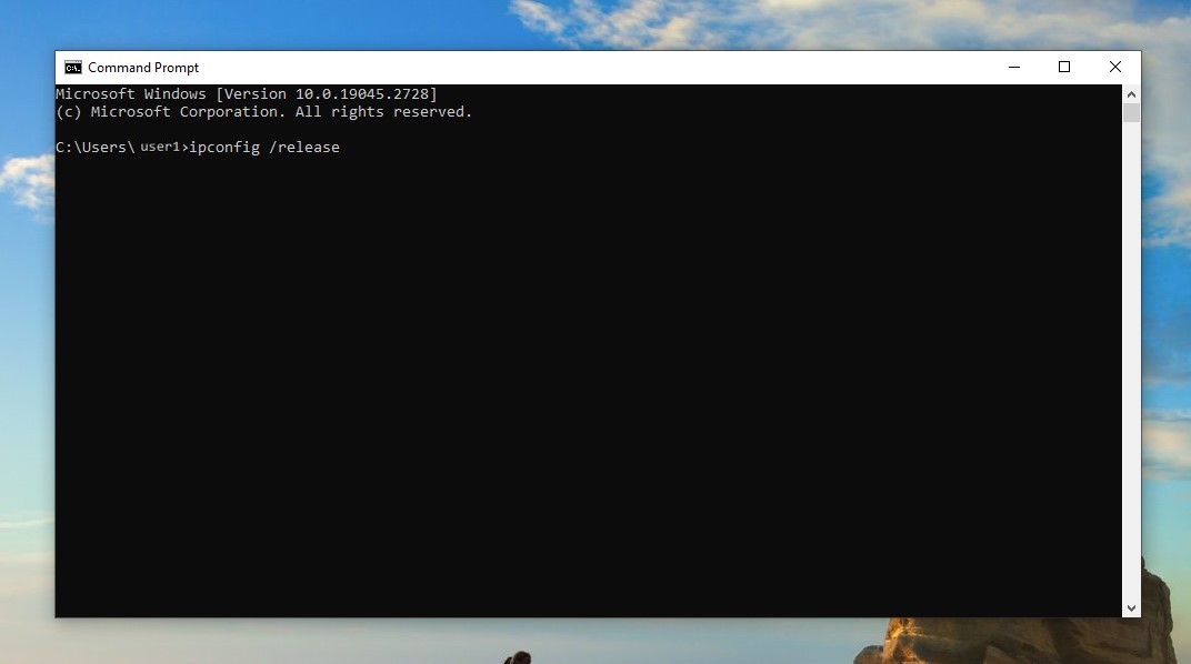 The command ipconfig /release to renew IP on Windows