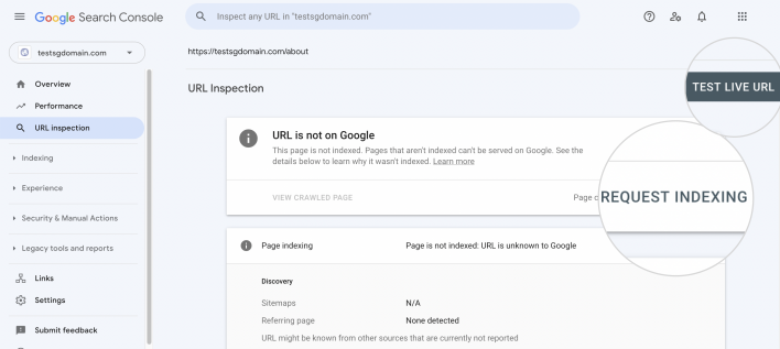 Request URL indexing with the URL Inspection tool