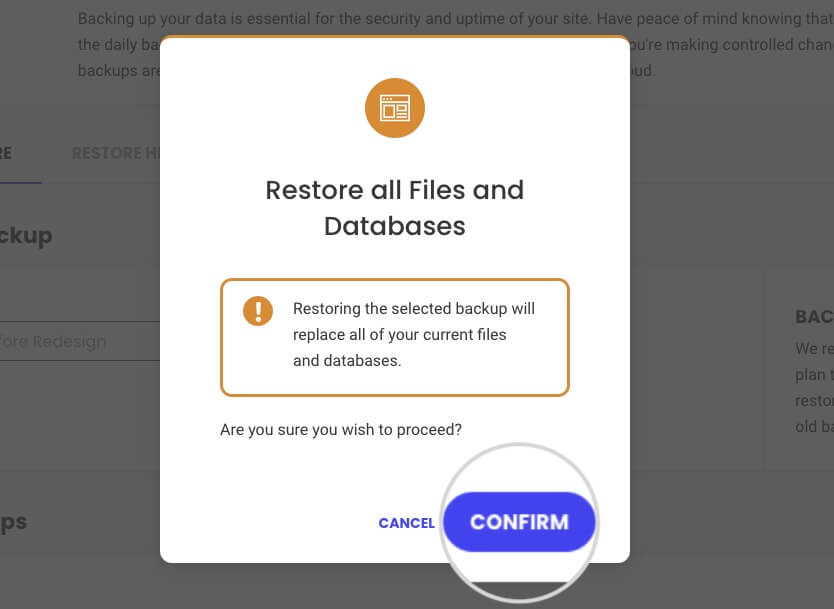 How to restore all files and databases in Site Tools