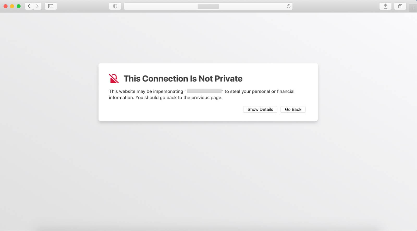 Screenshot showing the "This Connection is Not Private" error in Safari