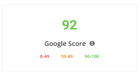 Google Score of 92 after using SiteGround Optimizer to leverage browser caching in WordPress