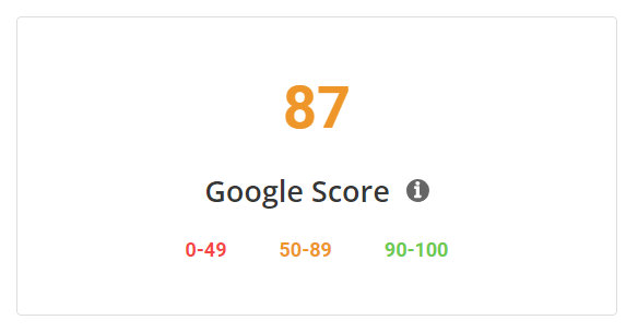 Google score of 87 without using SiteGround Optimizer