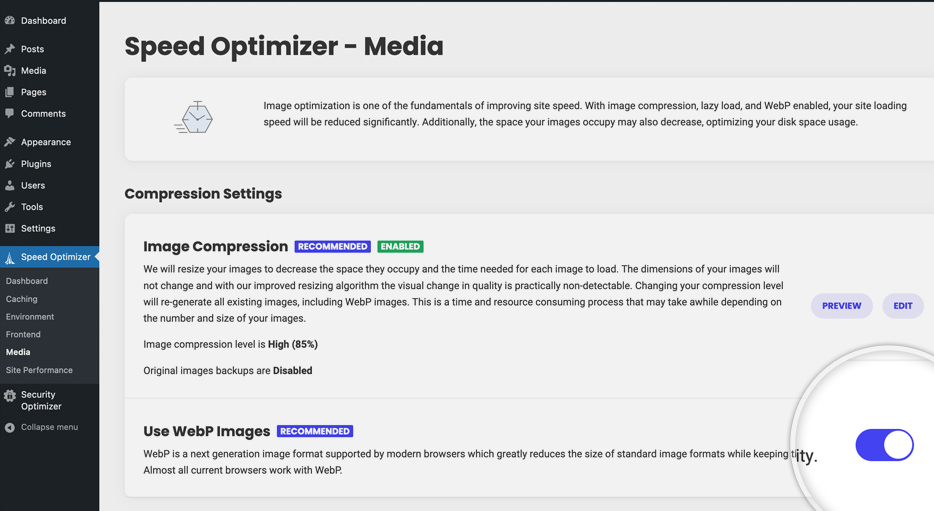 Convert existing images to WebP with Speed Optimizer 