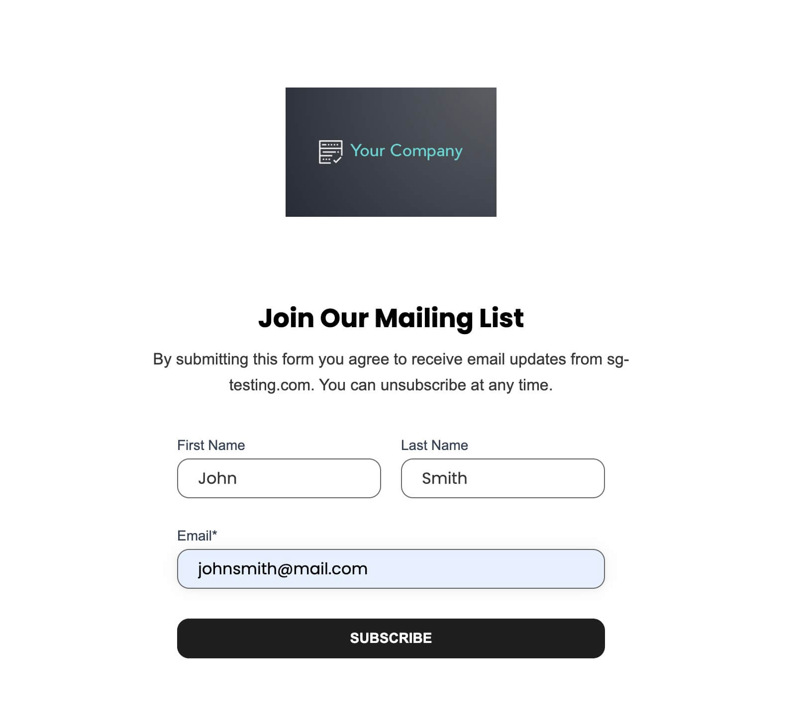 Subscribe page for SiteGround Email Marketing