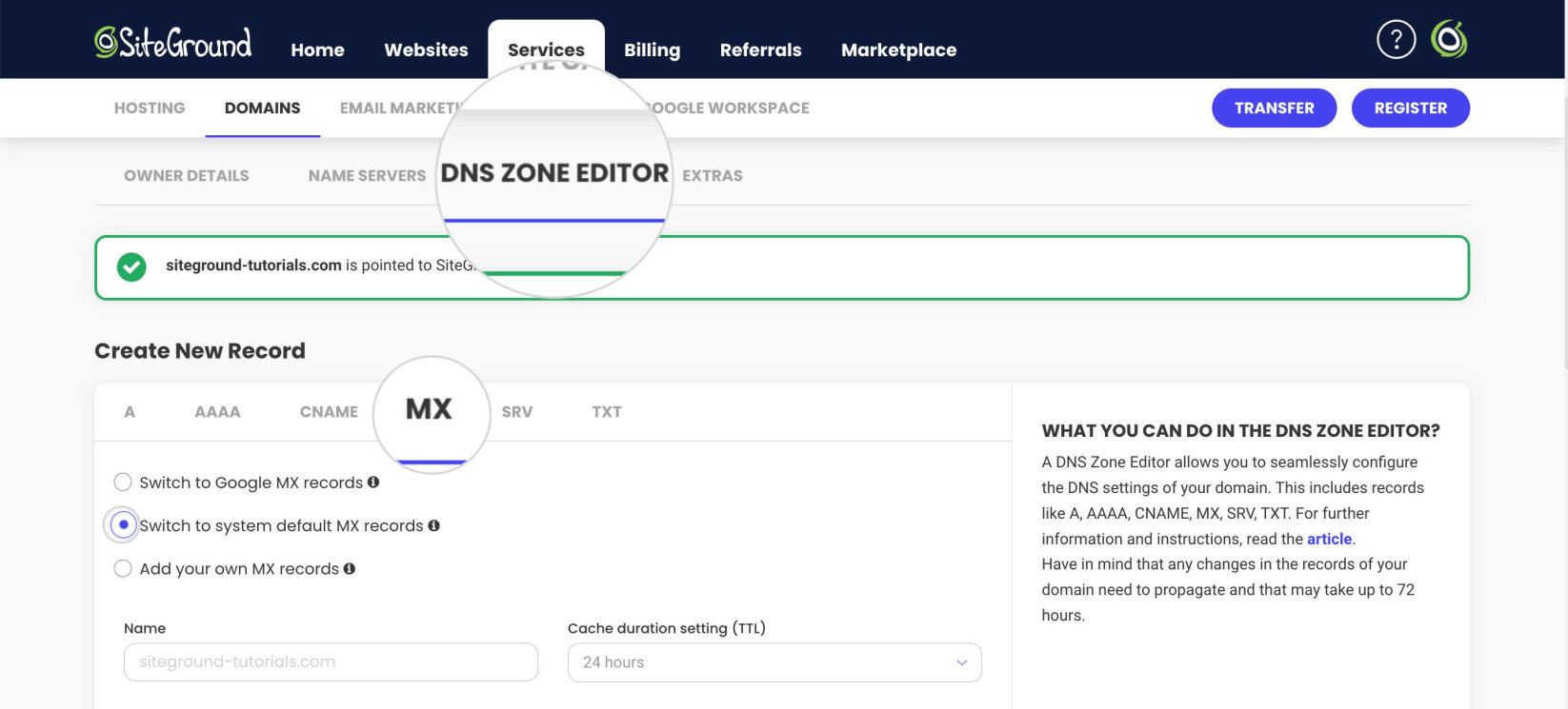 How to point your MX record to SiteGround