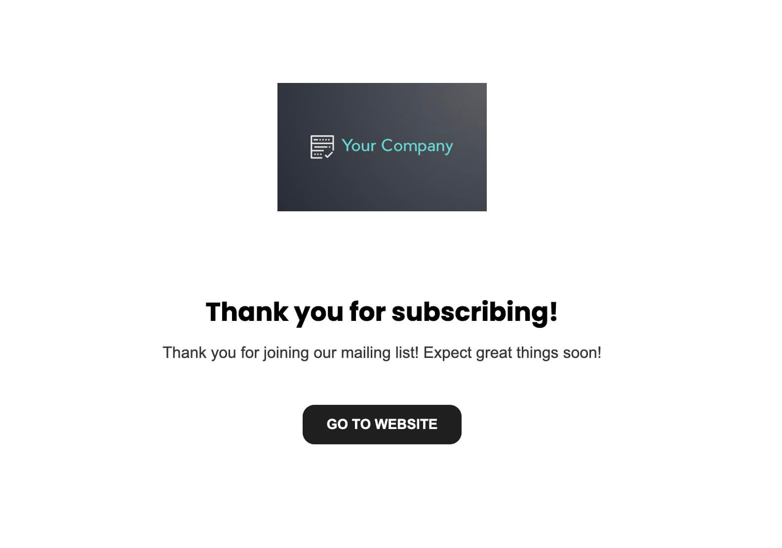 "Thank you" page for a Subscribe page 