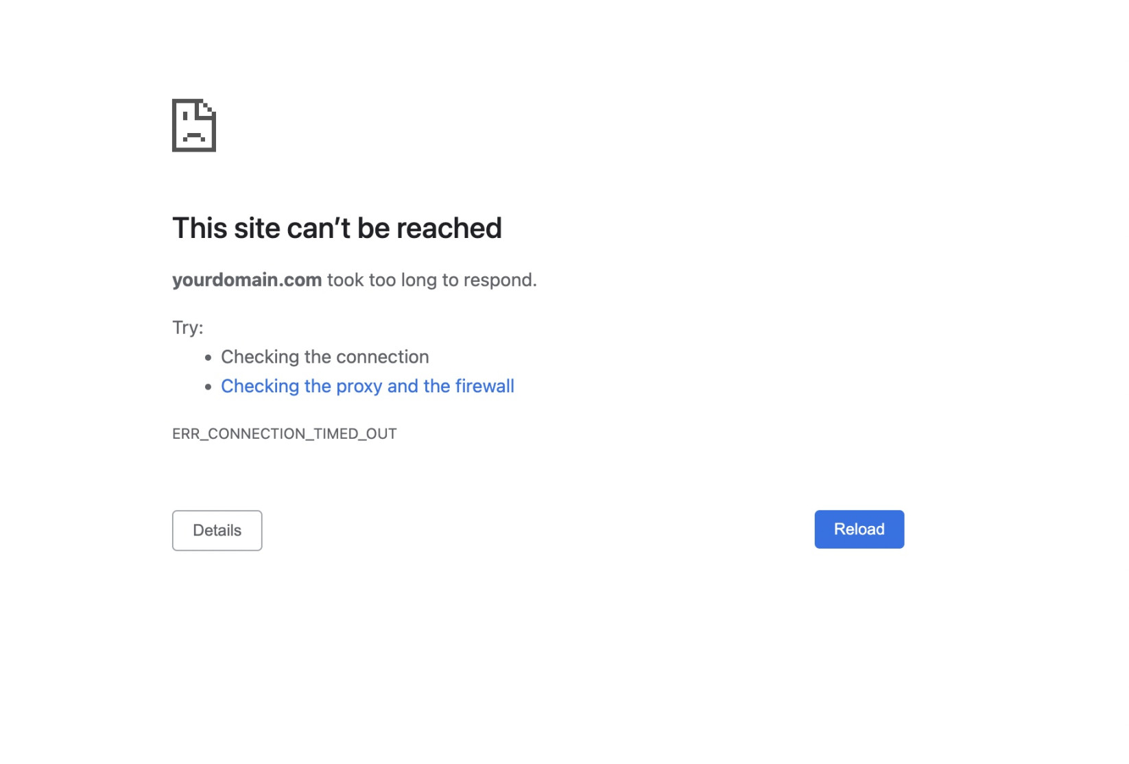 "This Site Can't Be Reached" with the error code ERR_CONNECTION_TIMED_OUT