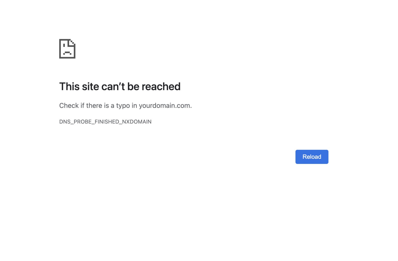 "This Site Can't Be Reached" with the error code DNS_PROBE_FINISHED_NXDOMAIN