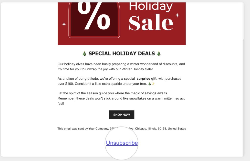 "Unsubscribe" button in an email marketing campaign