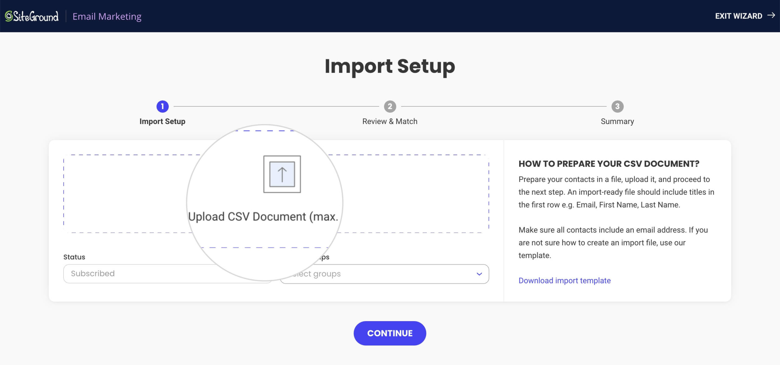 How to upload a CSV file into Contacts in Email Marketing