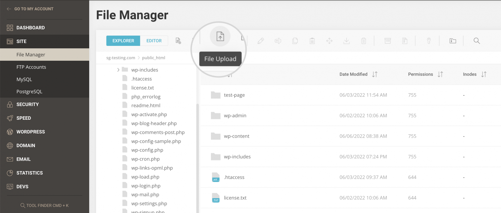 Upload an index file from File Manager