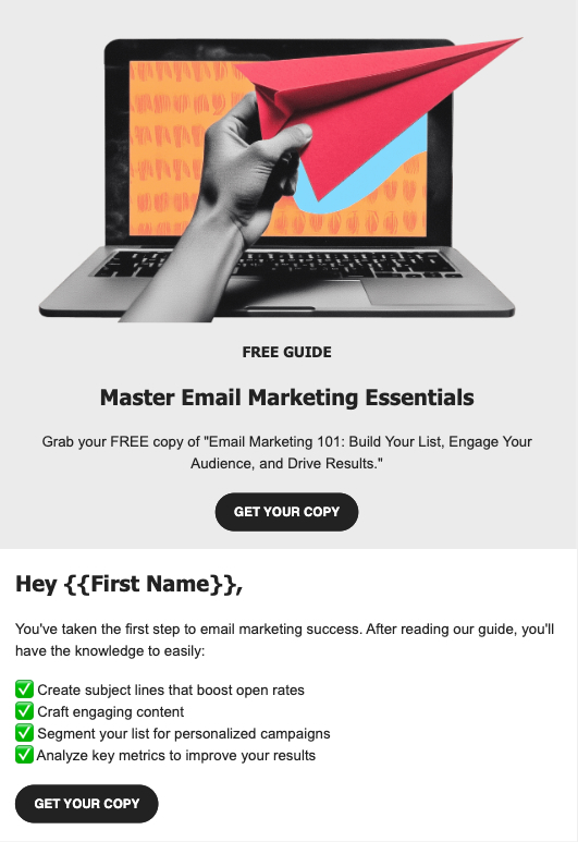 welcome email template for delivering a freebie