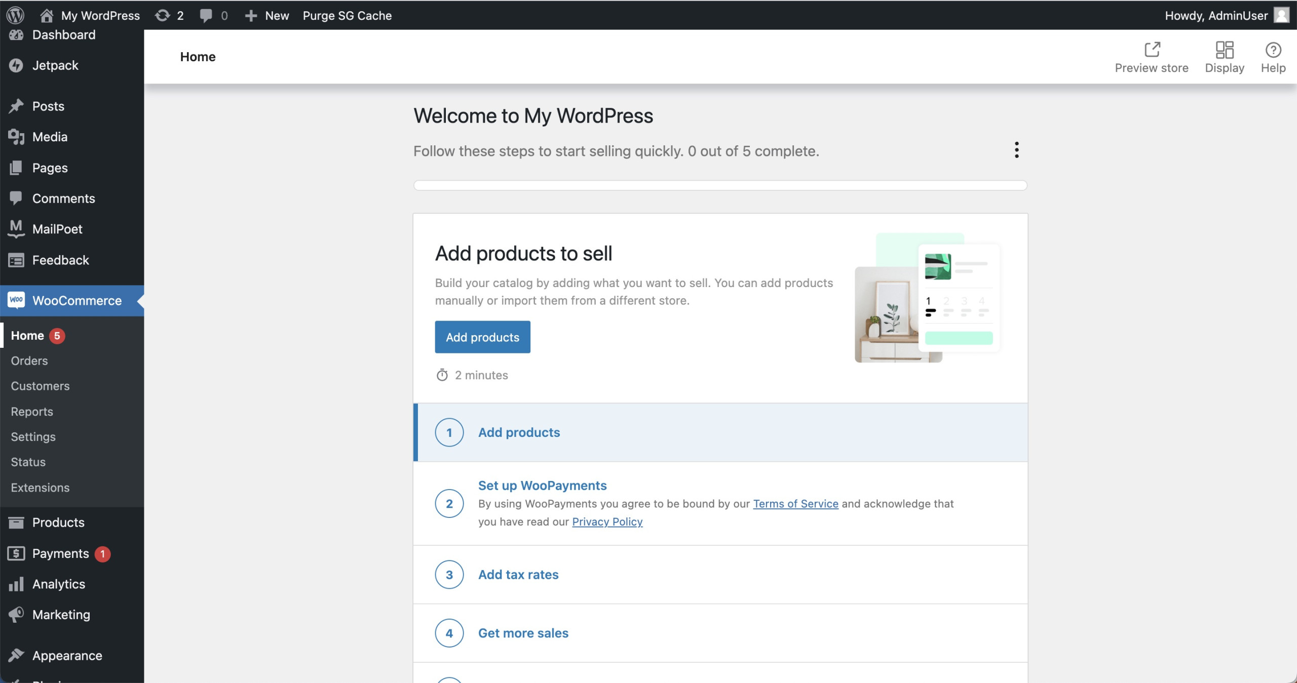 A screenshot of the WooCommerce interface in a WordPress website 