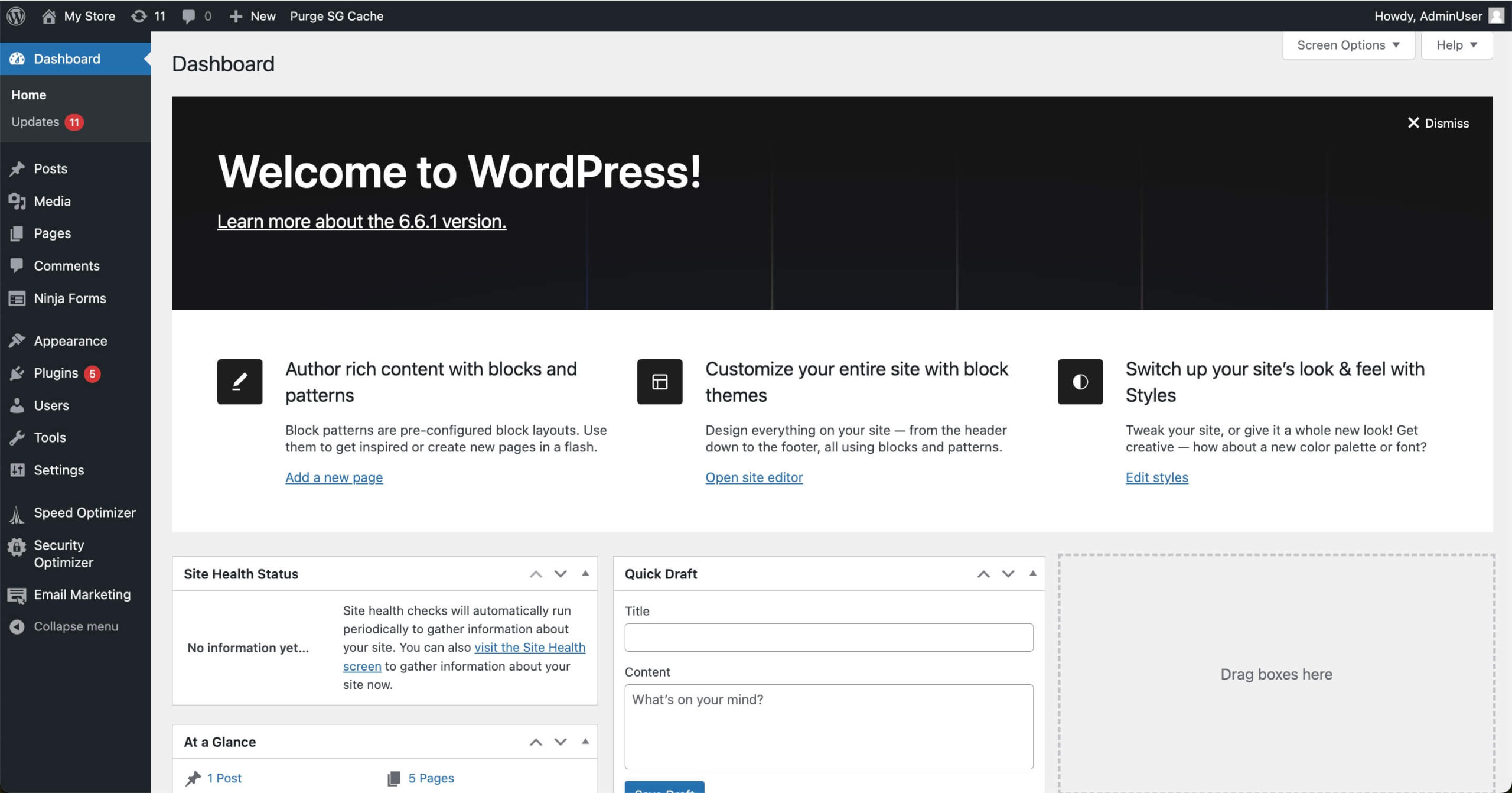 WordPress dashboard