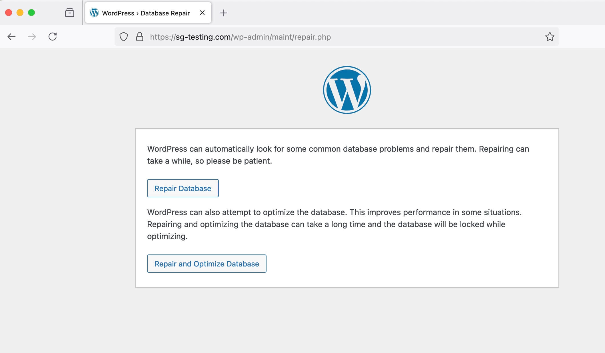 WordPress Repair Mode