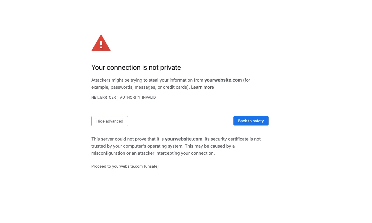 "Your Connection is Not Private" Error Message on Browser